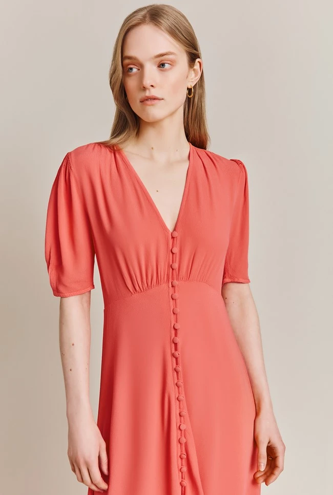 Mia Crepe Knee Length Dress Coral 5 Mia Crepe Knee Length Dress Coral - Image 3