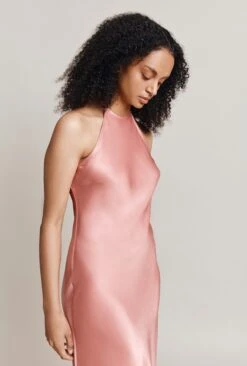 Elsie Satin Midi Dress Dusty Blush