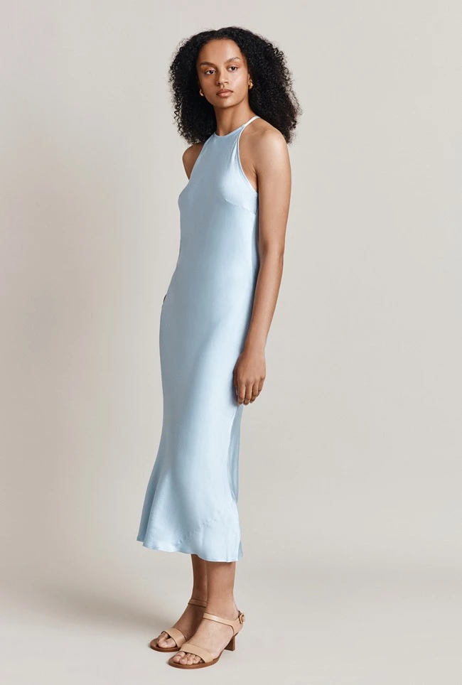 Elsie Satin Midi Dress Chambray Blue 4 Elsie Satin Midi Dress Chambray Blue - Image 2