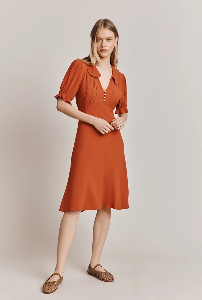 Lili Crepe Knee Length Dress Burnt Orange 4 Lili Crepe Knee Length Dress Burnt Orange - Image 2