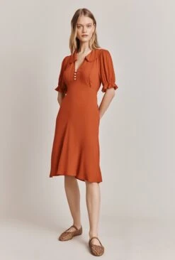 Lili Crepe Knee Length Dress Burnt Orange 9 Lili Crepe Knee Length Dress Burnt Orange -Ghost Fashion Store D06G066 F16 27929 650px 964px