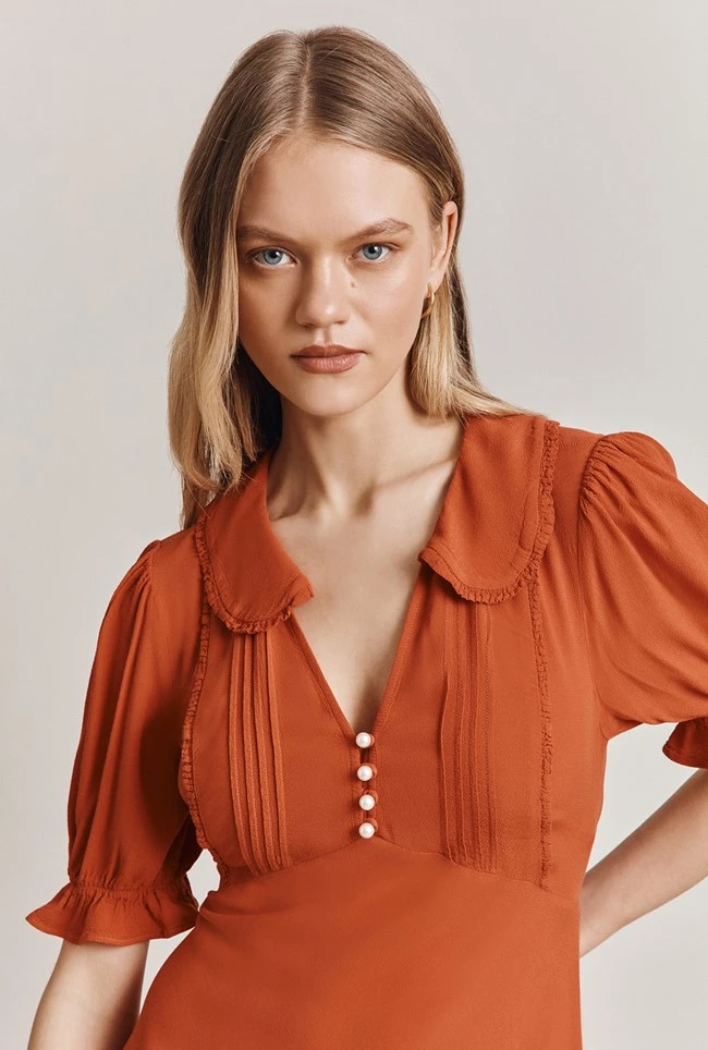 Lili Crepe Knee Length Dress Burnt Orange 3 Lili Crepe Knee Length Dress Burnt Orange