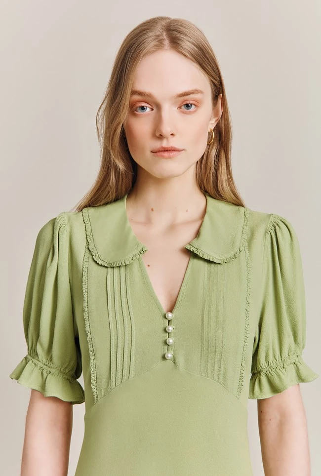 Lili Crepe Knee Length Dress Leaf 3 Lili Crepe Knee Length Dress Leaf