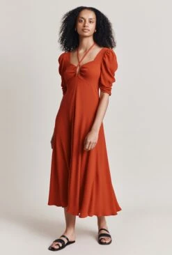 Penelope Crepe Midi Dress Orange Scatter Buds -Ghost Fashion Store D06G072 F16 28266 650px 964px