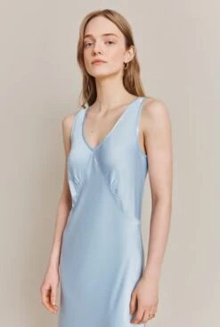 Summer Satin Midi Dress Chambray Blue 9 Summer Satin Midi Dress Chambray Blue -Ghost Fashion Store D06G078 K26 27713 650px 964px