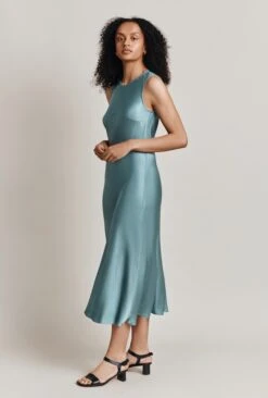 Steph Satin Midi Dress Petrol Green -Ghost Fashion Store D06G087 K72 28140 650px 964px