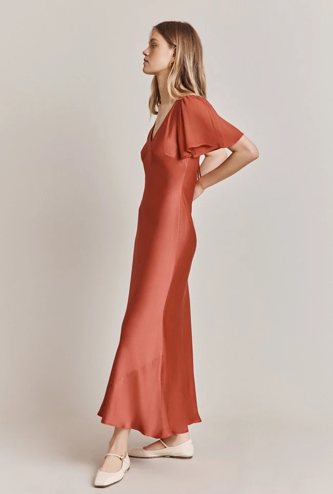 Jennifer Satin Midi Dress Orange 4 Jennifer Satin Midi Dress Orange - Image 2