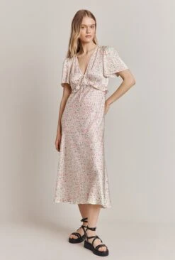 Bibi Satin Midi Dress Cream Bubble -Ghost Fashion Store D06G094 Z57 28174 650px 964px