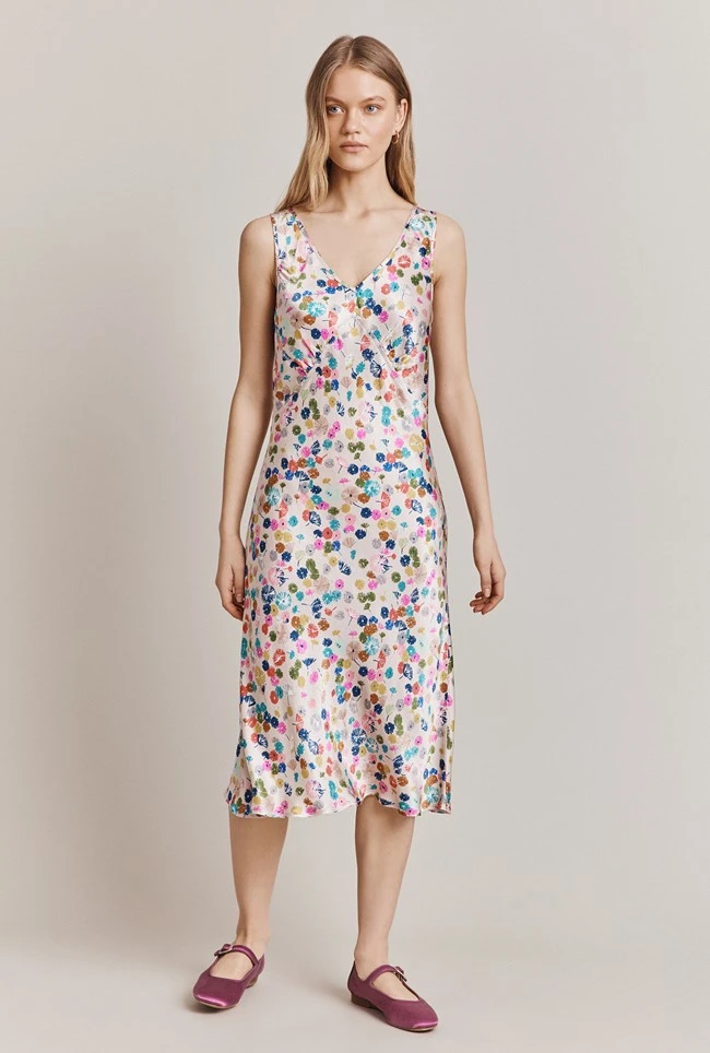 Summer Umbrella Petals Satin Midi Dress Pink Umbrella Petals 5 Summer Umbrella Petals Satin Midi Dress Pink Umbrella Petals - Image 3