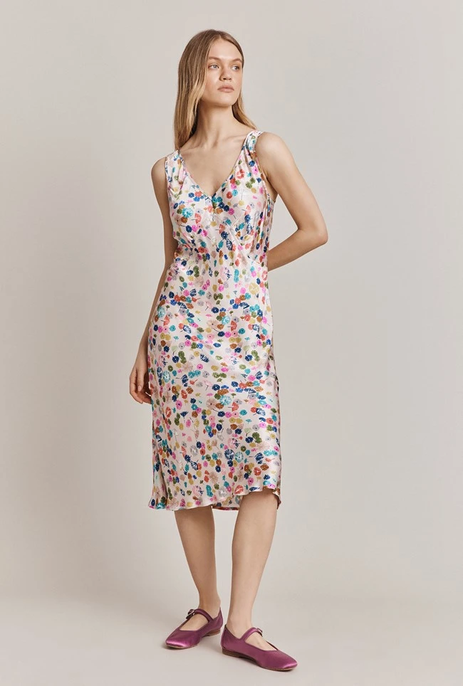 Summer Umbrella Petals Satin Midi Dress Pink Umbrella Petals 4 Summer Umbrella Petals Satin Midi Dress Pink Umbrella Petals - Image 2