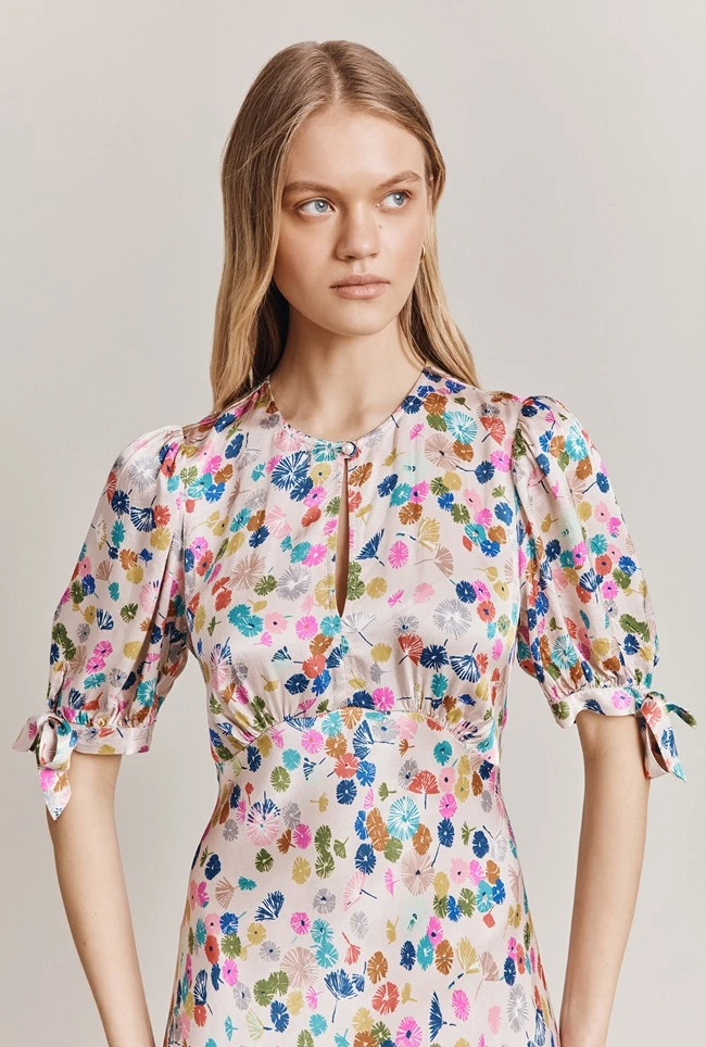 Josephine Satin Midi Dress Pink Umbrella Petals 3 Josephine Satin Midi Dress Pink Umbrella Petals