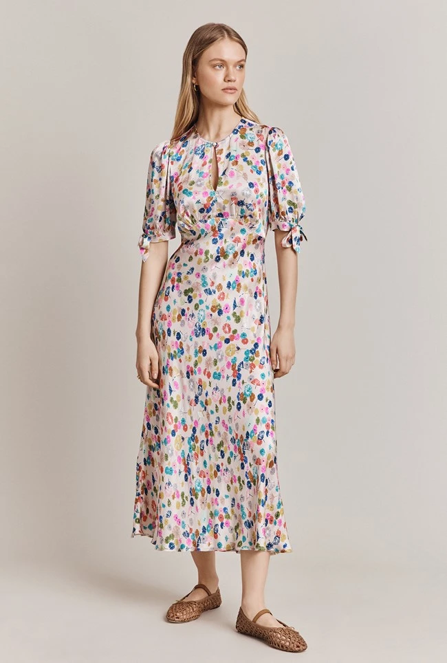 Josephine Satin Midi Dress Pink Umbrella Petals 4 Josephine Satin Midi Dress Pink Umbrella Petals - Image 2