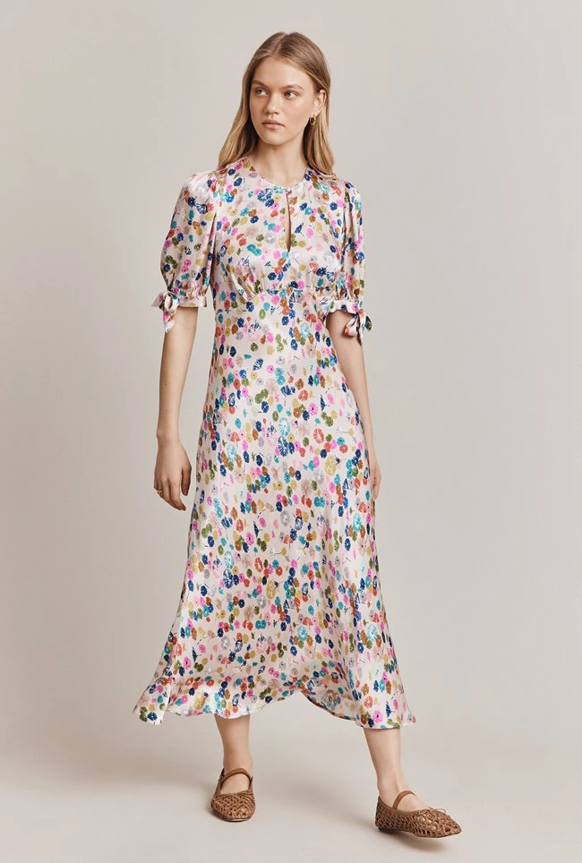 Josephine Satin Midi Dress Pink Umbrella Petals 6 Josephine Satin Midi Dress Pink Umbrella Petals - Image 4