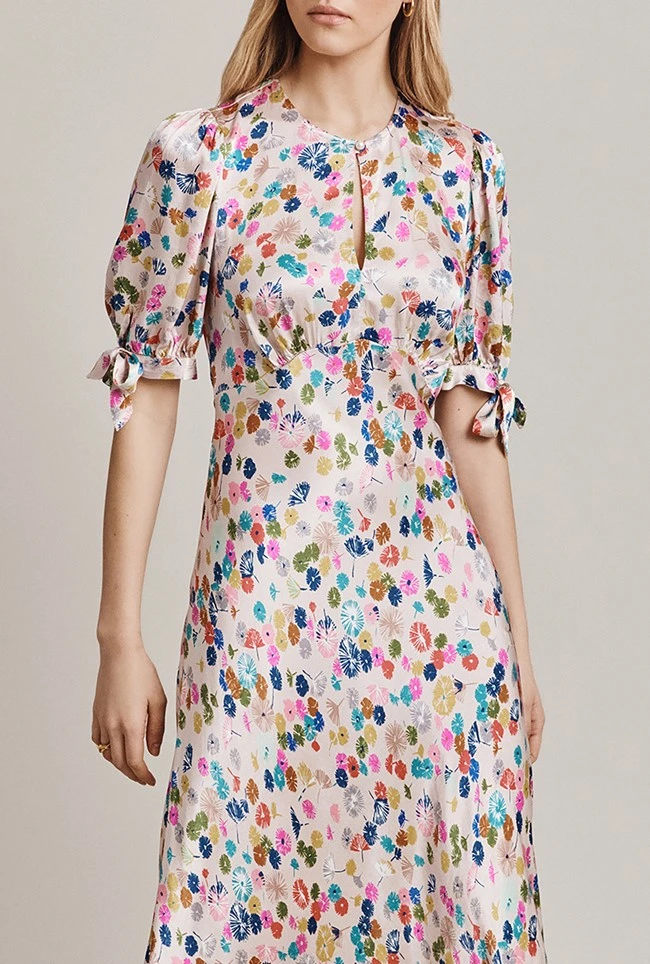 Josephine Satin Midi Dress Pink Umbrella Petals 5 Josephine Satin Midi Dress Pink Umbrella Petals - Image 3