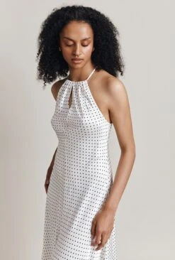 Alena Satin Midi Dress White Spot -Ghost Fashion Store D06G100 Z70 28232 650px 964px