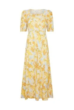 Celina Crepe Midi Dress Yellow Floral -Ghost Fashion Store D06G109 Z68 28435 650px 964px