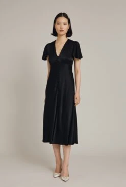 Grace Satin Midi Dress Black