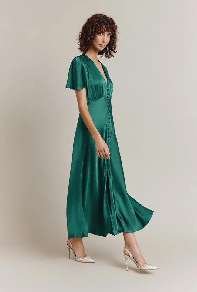 Grace Satin Midi Dress Dark Green 3 Grace Satin Midi Dress Dark Green