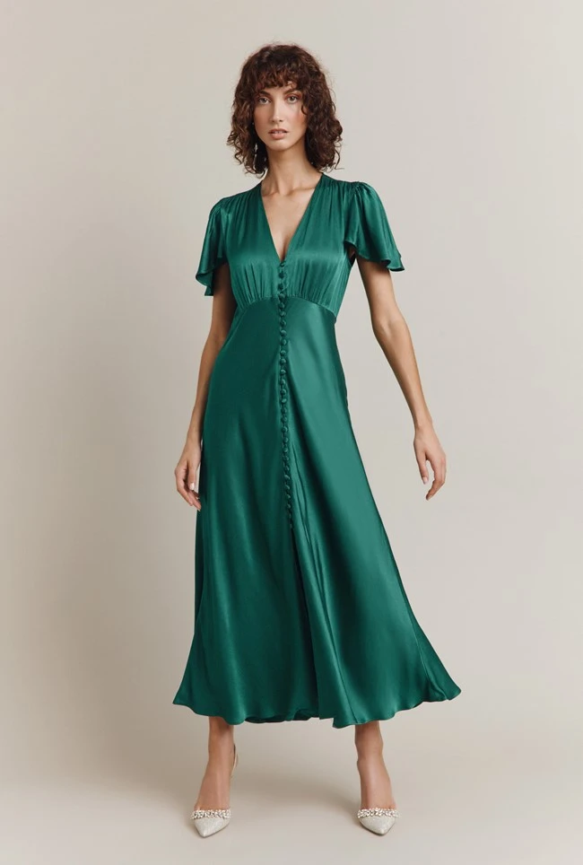 Grace Satin Midi Dress Dark Green 5 Grace Satin Midi Dress Dark Green - Image 3