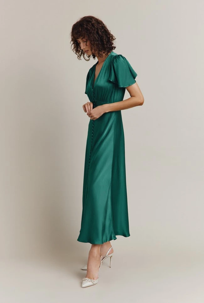 Grace Satin Midi Dress Dark Green 4 Grace Satin Midi Dress Dark Green - Image 2