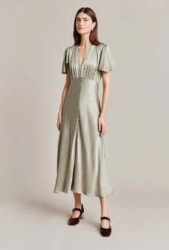 Grace Satin Midi Dress Seagrass