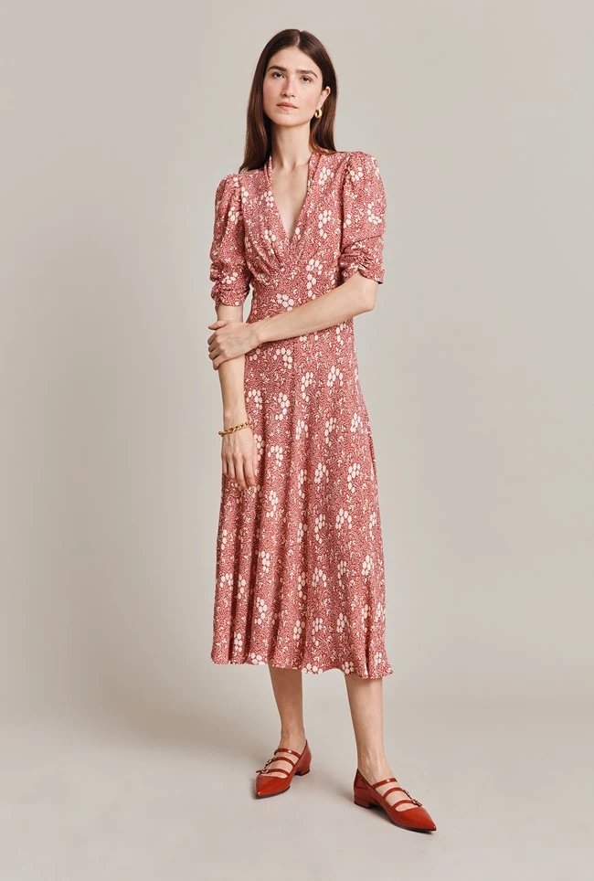 Madi Crepe Midi Dress Red Floral 5 Madi Crepe Midi Dress Red Floral - Image 3