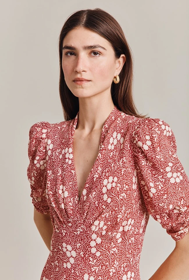 Madi Crepe Midi Dress Red Floral 4 Madi Crepe Midi Dress Red Floral - Image 2