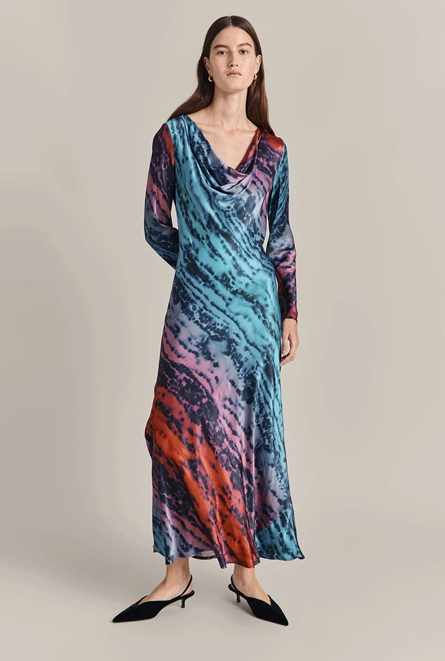 Milana Satin Maxi Dress Blue Tie Dye Print 3 Milana Satin Maxi Dress Blue Tie Dye Print