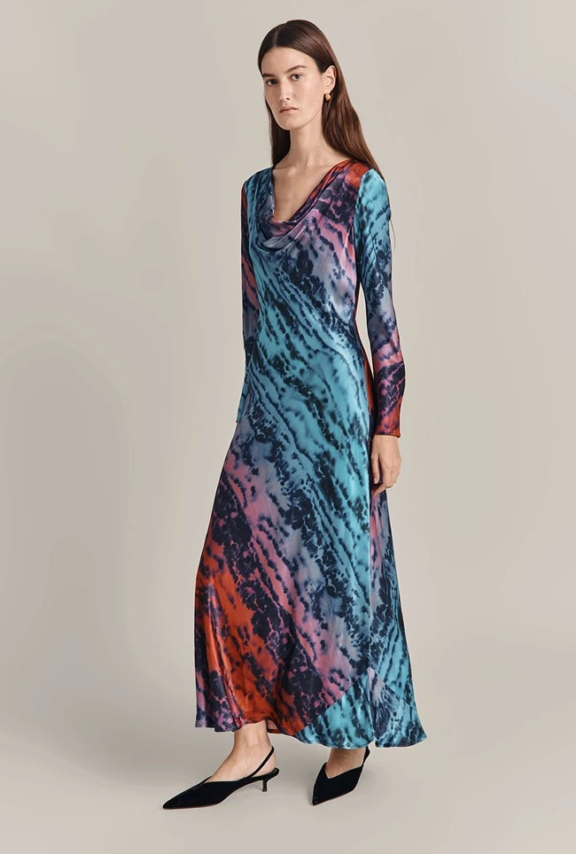 Milana Satin Maxi Dress Blue Tie Dye Print 5 Milana Satin Maxi Dress Blue Tie Dye Print - Image 3