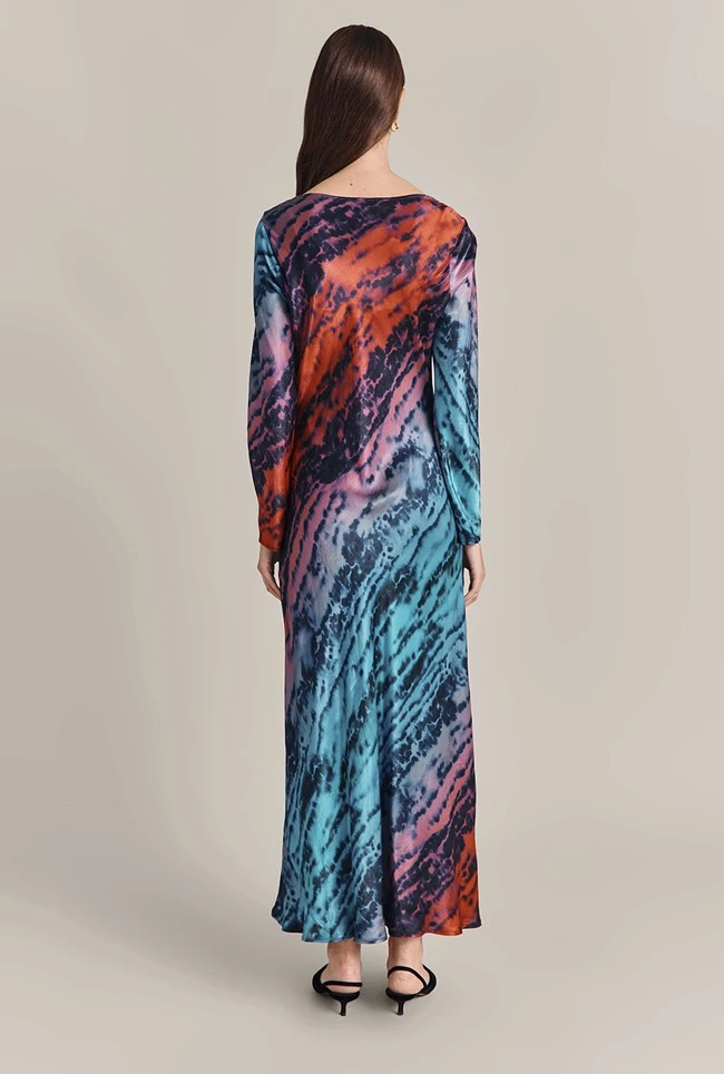 Milana Satin Maxi Dress Blue Tie Dye Print 7 Milana Satin Maxi Dress Blue Tie Dye Print - Image 5
