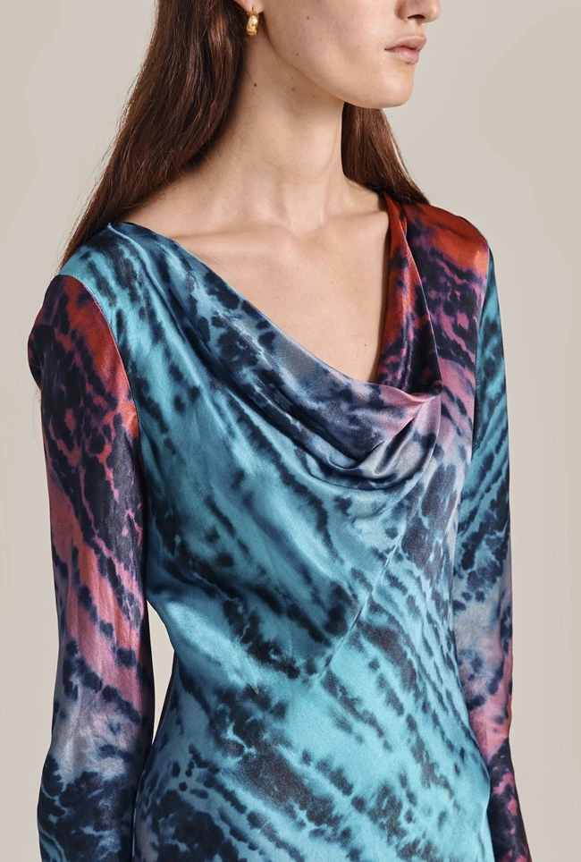 Milana Satin Maxi Dress Blue Tie Dye Print 4 Milana Satin Maxi Dress Blue Tie Dye Print - Image 2