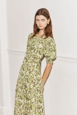 Lainey Crepe Midi Dress Green Ikat