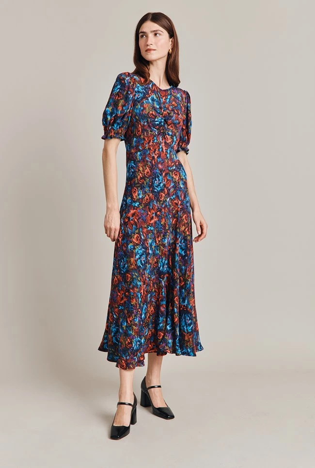 Lainey Crepe Midi Dress Blue Ikat 6 Lainey Crepe Midi Dress Blue Ikat - Image 4