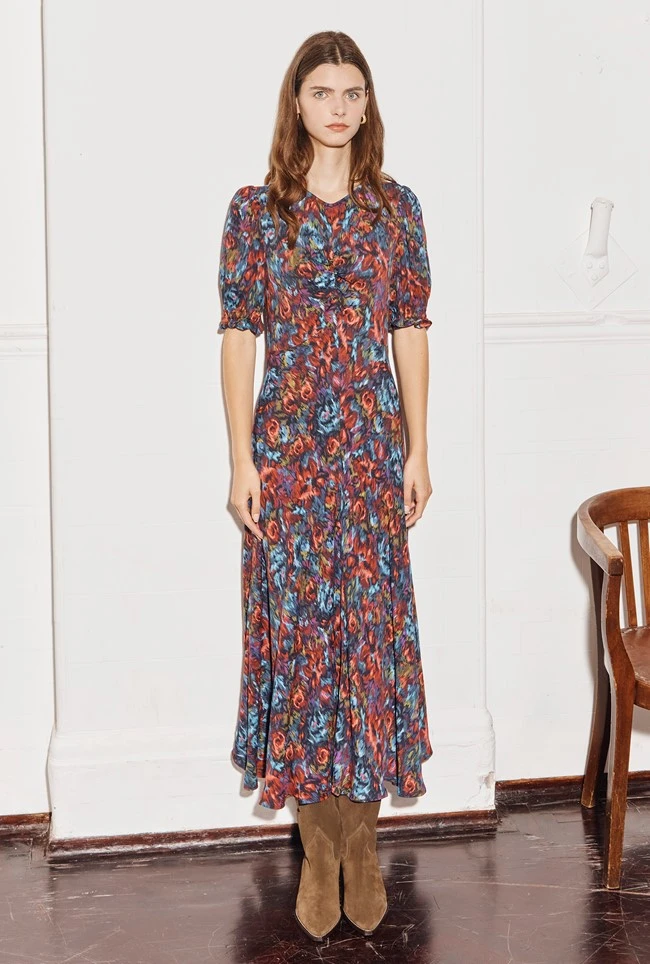 Lainey Crepe Midi Dress Blue Ikat 9 Lainey Crepe Midi Dress Blue Ikat - Image 7