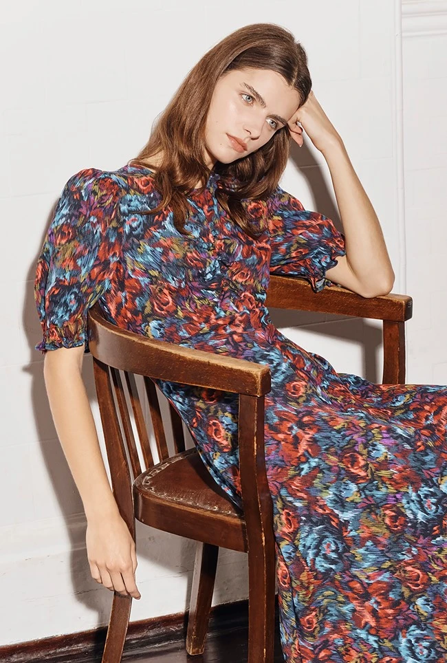 Lainey Crepe Midi Dress Blue Ikat 3 Lainey Crepe Midi Dress Blue Ikat