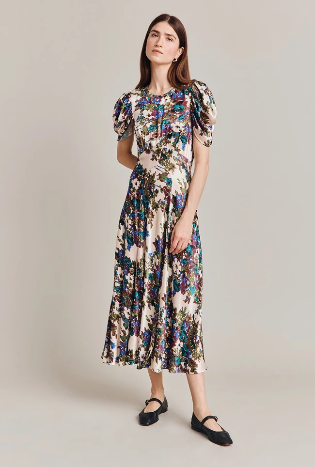 Beatrix Satin Midi Dress Green Floral 5 Beatrix Satin Midi Dress Green Floral - Image 3