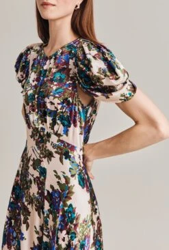 Beatrix Satin Midi Dress Green Floral 14 Beatrix Satin Midi Dress Green Floral -Ghost Fashion Store D07G029 Z34 28943 650px 964px