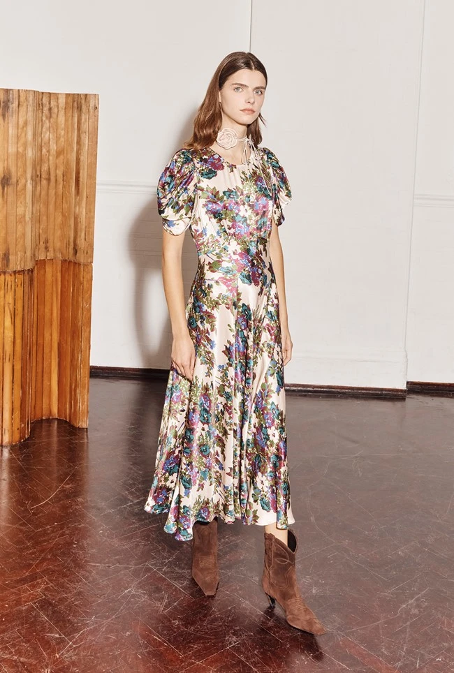 Beatrix Satin Midi Dress Green Floral 3 Beatrix Satin Midi Dress Green Floral