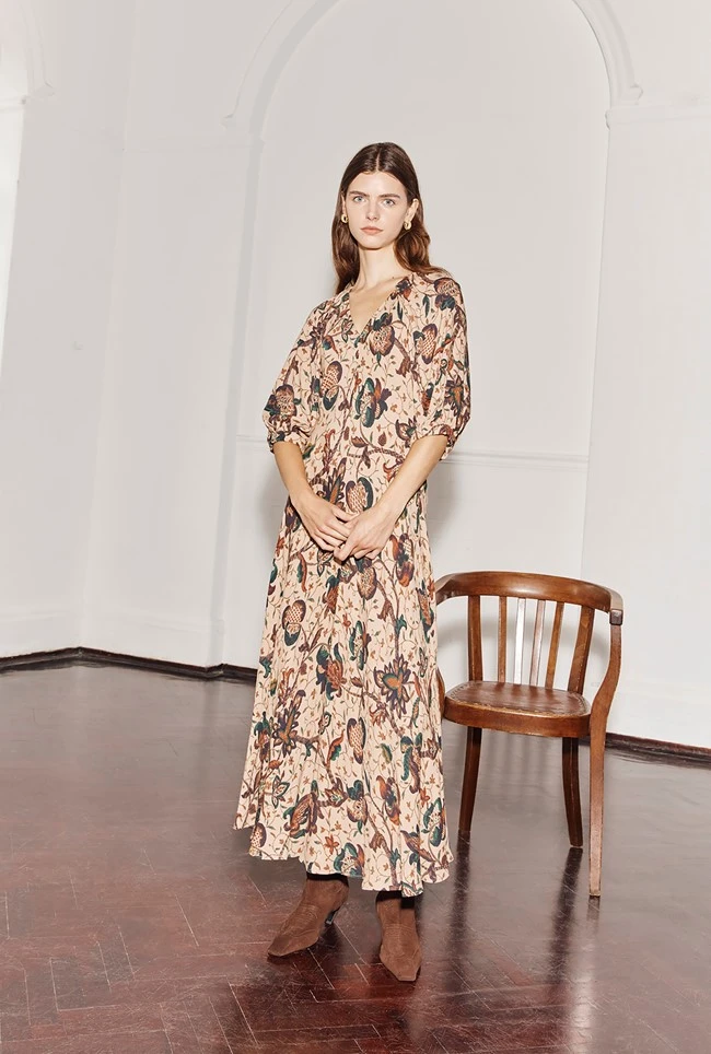 Dana Crepe Midi Dress Cream Jacobean Floral 9 Dana Crepe Midi Dress Cream Jacobean Floral - Image 7