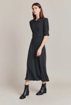Wilma Crepe Midi Dress Black Spot 10 Wilma Crepe Midi Dress Black Spot -Ghost Fashion Store D07G034 Z14 28854 650px 964px