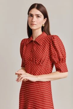 Wilma Crepe Midi Dress Red Spot -Ghost Fashion Store D07G034 Z78 29042 650px 964px