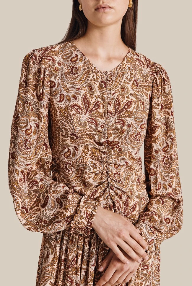 Ava Crepe Midi Dress Khaki Paisley 7 Ava Crepe Midi Dress Khaki Paisley - Image 5