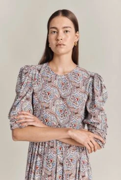 Maya Crepe Midi Dress Blue Paisley Star