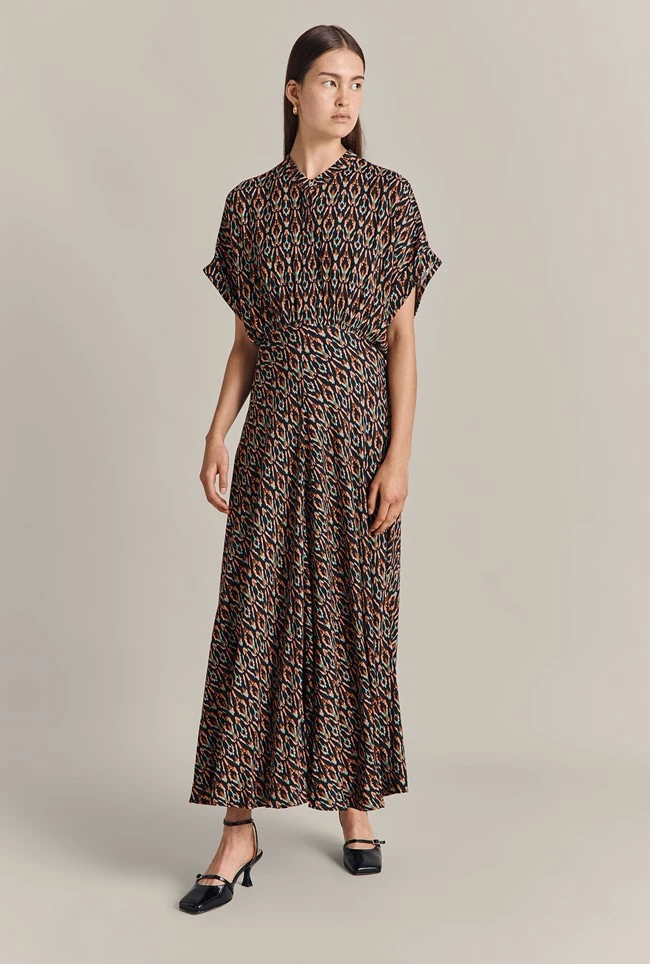Harriet Crepe Midi Dress Black Soft Ikat 4 Harriet Crepe Midi Dress Black Soft Ikat - Image 2