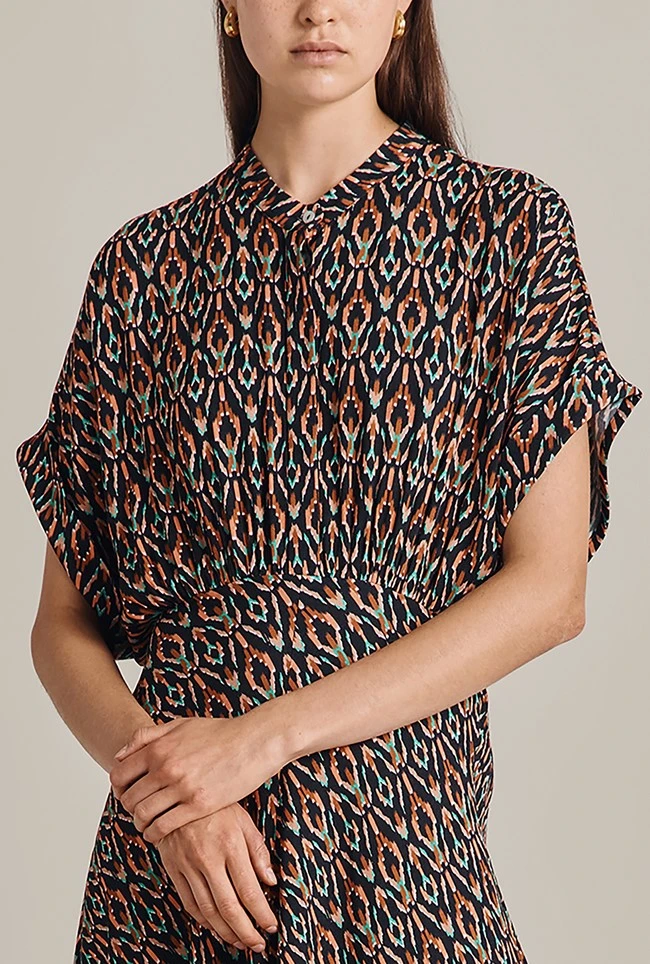 Harriet Crepe Midi Dress Black Soft Ikat 6 Harriet Crepe Midi Dress Black Soft Ikat - Image 4