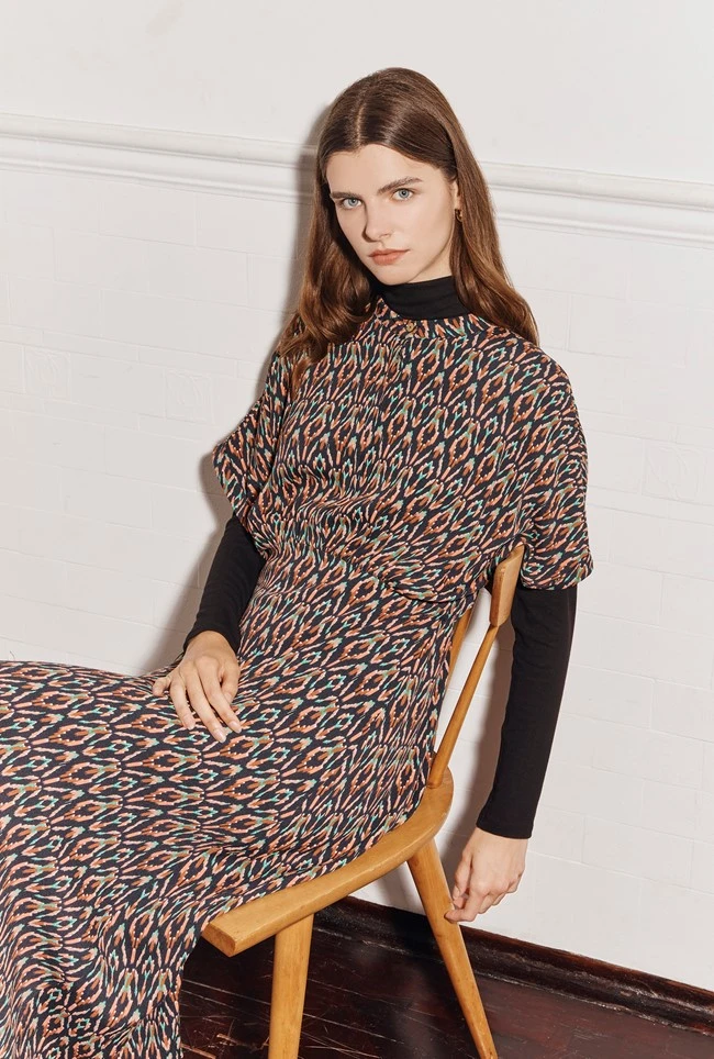 Harriet Crepe Midi Dress Black Soft Ikat 7 Harriet Crepe Midi Dress Black Soft Ikat - Image 5