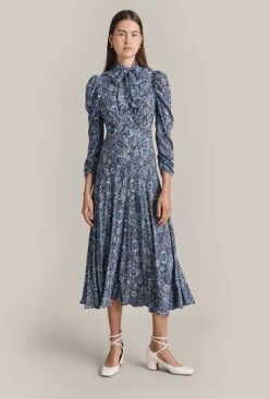 Erin Crepe Midi Dress Blue Batik Bloom -Ghost Fashion Store D07G045 Z04 29129 650px 964px