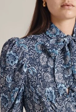 Erin Crepe Midi Dress Blue Batik Bloom -Ghost Fashion Store D07G045 Z04 29271 650px 964px