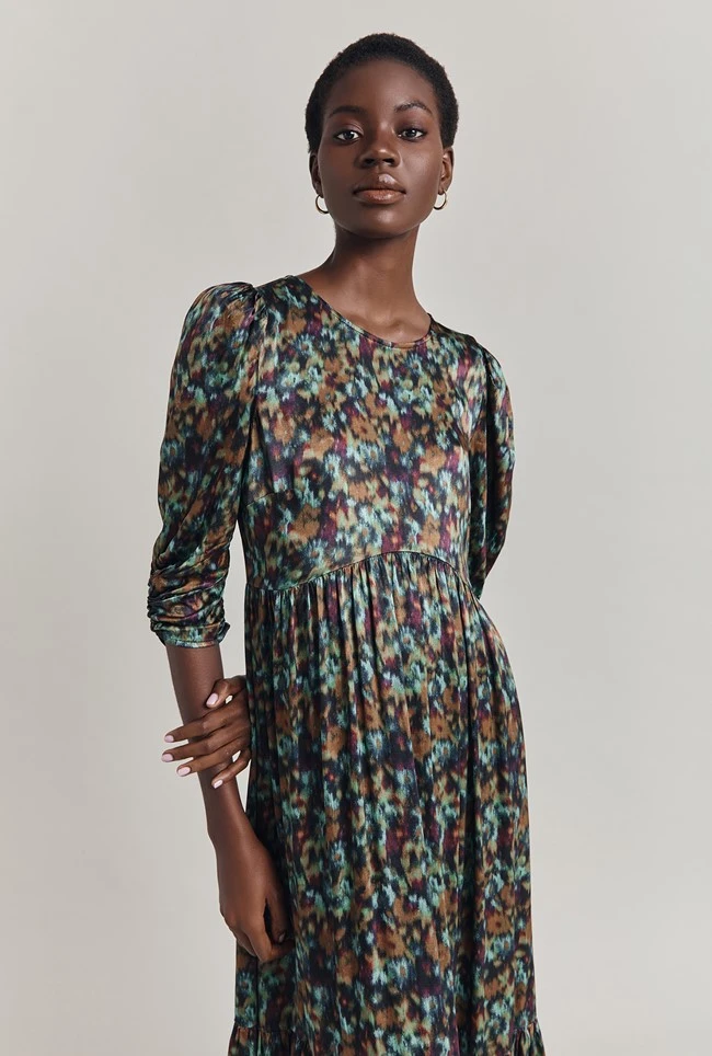 Maya Tiered Satin Midi Dress Green Ikat 5 Maya Tiered Satin Midi Dress Green Ikat - Image 3