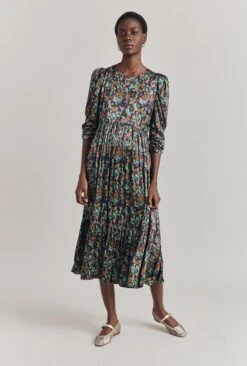 Maya Tiered Satin Midi Dress Green Ikat 14 Maya Tiered Satin Midi Dress Green Ikat -Ghost Fashion Store D07G054 Z76 29849 650px 964px